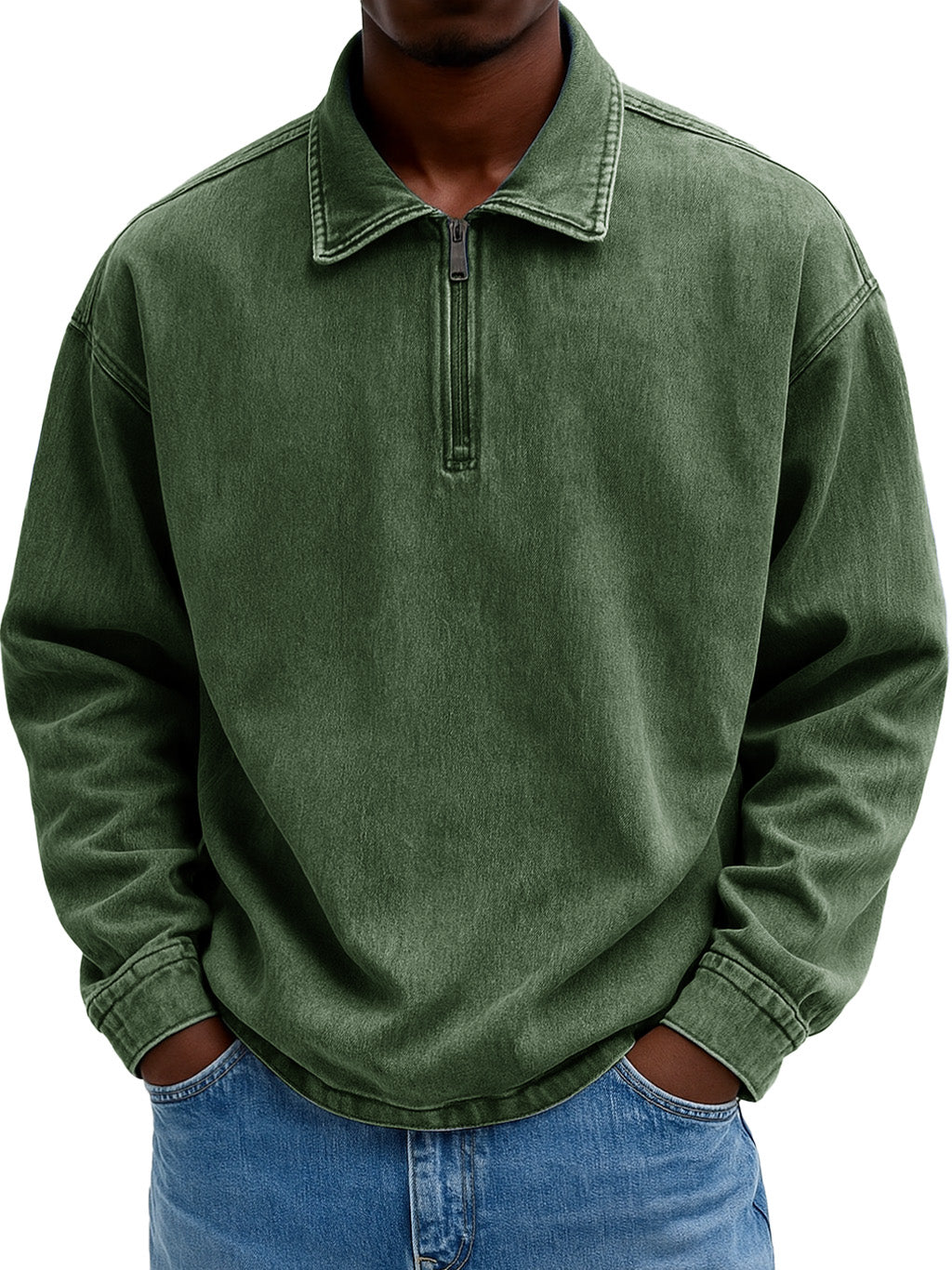 Men's Stylish Casual Retro Zippered Lapel Long-sleeved Loose-fitting Distressed Sweatshirt 