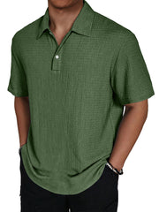 Men's Fashion Texture Lapel Button Casual Solid Color Short Sleeve POLO Shirt