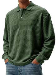 Men's Stylish Retro Small Square Fabric Lapel Long-sleeved Polo Shirt 