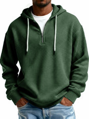 Men's Stylish Casual Waffle Fabric Half-zip Hooded Sweatshirt 