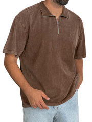 Men's Everyday Retro Stand Collar Zipper Casual Short Sleeve T-Shirt