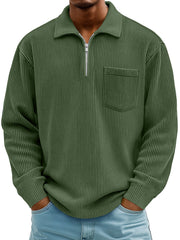 Men's Daily Casual Ribbed Lapel Manhattan Loose Long-sleeved Polo Shirt