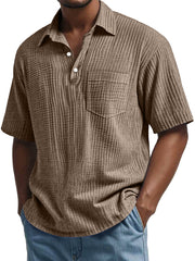 Men's Daily Pleated Casual Lapel Pocket Short Sleeve POLO Shirt