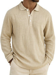 Men's Retro Everyday Colorblock Lapel Button Comfort Long Sleeve Polo Shirt