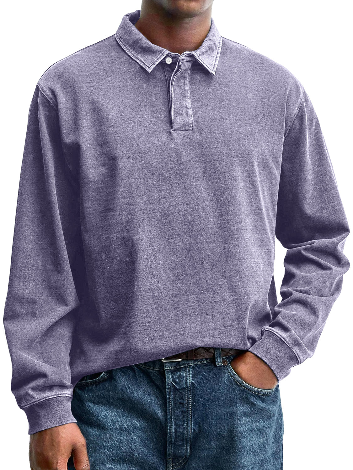 Men's Retro Everyday Lapel Button Casual Long Sleeve Polo Shirt