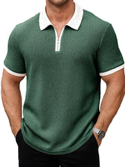 Men's Daily Casual Patchwork Waffle Fabric Lapel Short-sleeved Polo Shirt 
