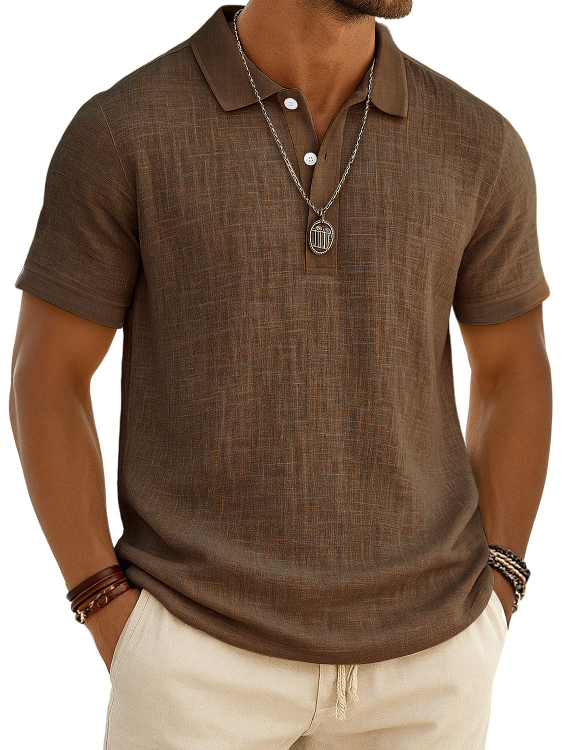 Men's Retro Lapel Button Casual Short Sleeve Plo Shirt