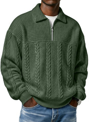 Men's Textured Lapel Zipper Casual Long Sleeve Polo Shirt