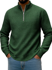  Men's Stylish Casual Corn-patterned Corduroy Fabric Stand-up Collar Half-zip Long-sleeved Sweatshirt 