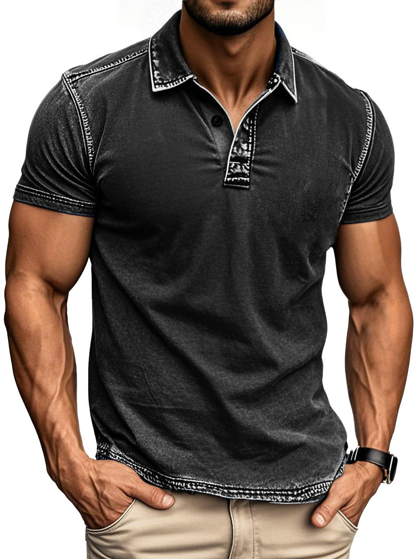 Men's Fashion Retro Distressed Lapel Polo Shirt