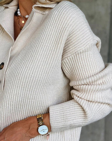 Women's Snap-Buttons Foldover Collar Knitted Pullover Sweater Tops