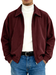 Men's Stylish Vintage Ribbed Fabric Long-sleeved Lapel Motorcycle Jacket