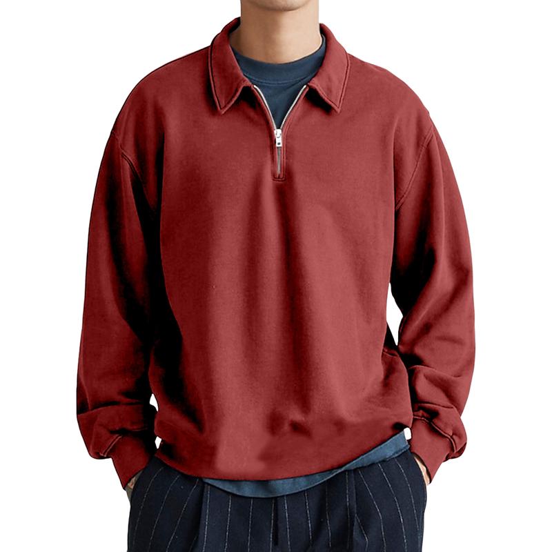 Men's Casual Half-zip Lapel Loose Pullover Polo Shirt