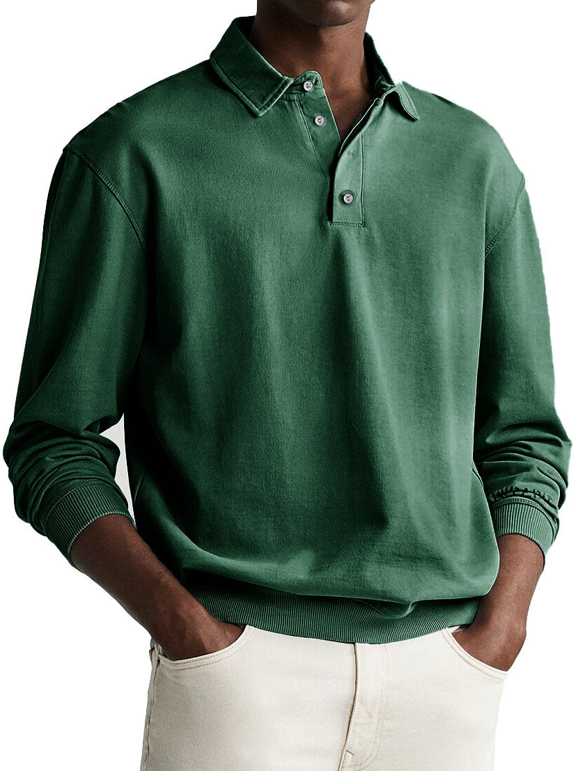 Men's Retro Distressed Comfortable Long Sleeve Lapel Polo Shirt