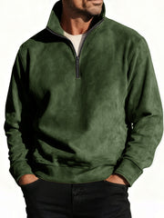 Men's Stylish Casual Suede Fabric Stand-up Collar Half-zip Long-sleeved Sweatshirt 