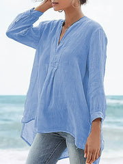 Fashion Linen Solid Color Loose Shirt - S/5XL