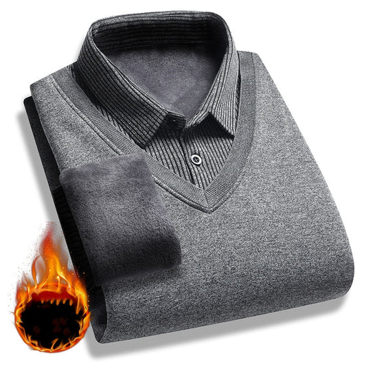 Men's Retro Thermal Fleece Lined Double Layer Sweater