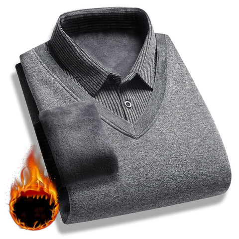 Men's Retro Thermal Fleece Lined Double Layer Sweater