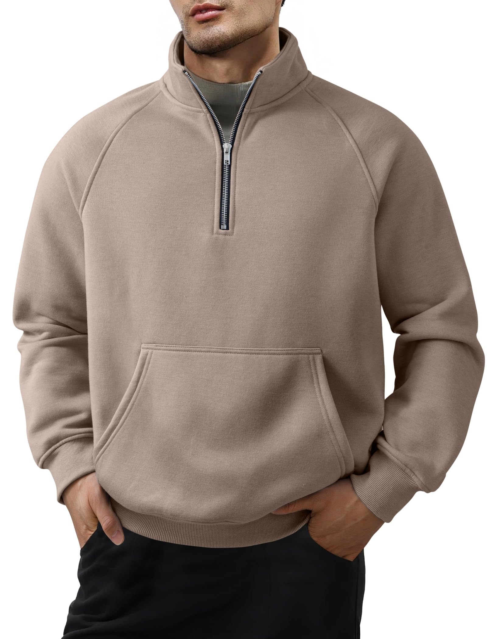 Men's Quarter Zip Casual Fleece Cotton Pullover Sweater