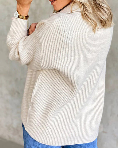 Women's Snap-Buttons Foldover Collar Knitted Pullover Sweater Tops