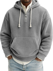 Men's Stylish Quarter-zip Corduroy Ribbed Casual Pullover Hooded Sweatshirt