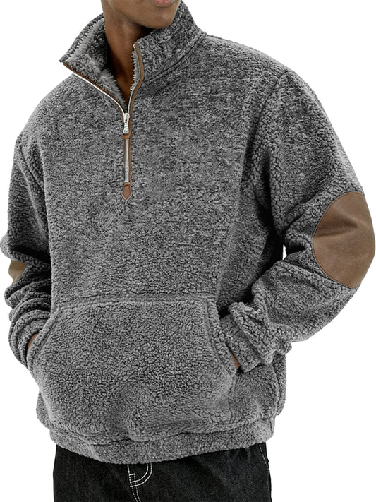 Men's Sherpa Cozy and Stylish Half - Zip Pullover with Elbow Patches
