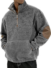 Men's Sherpa Cozy and Stylish Half - Zip Pullover with Elbow Patches