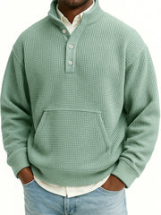Men's Waffle Quarter Zip Stand Collar Sweatshirt with Kangaroo Pockets