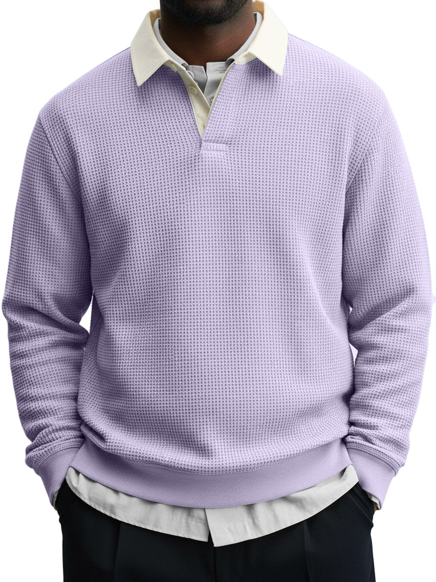 Men's Casual Stylish Waffle Contrast Lapel Sweatshirt