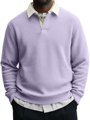 Men's Casual Stylish Waffle Contrast Lapel Sweatshirt