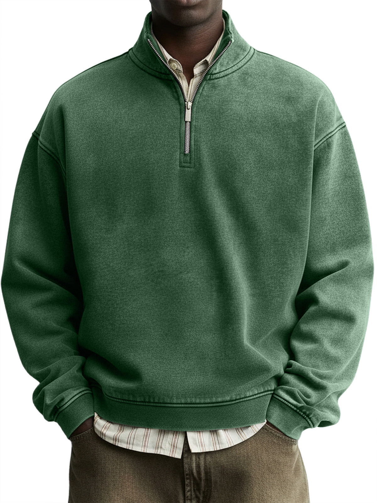 Men's Vintage Distressed Washed Quarter-Zip Sweatshirt