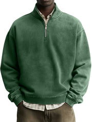 Men's Vintage Distressed Washed Quarter-Zip Sweatshirt