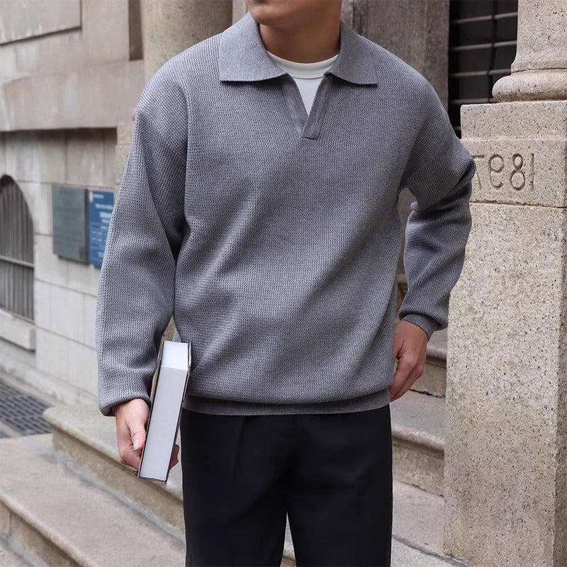 2024 Casual V-neck sweater with lapel neck