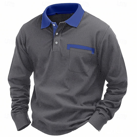 Men's Cotton Waffle Patch Collar Casual Business Polo Shirt