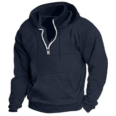 Men's Washed Distressed Cotton Quarter-Zip Casual Tactical Hoodie