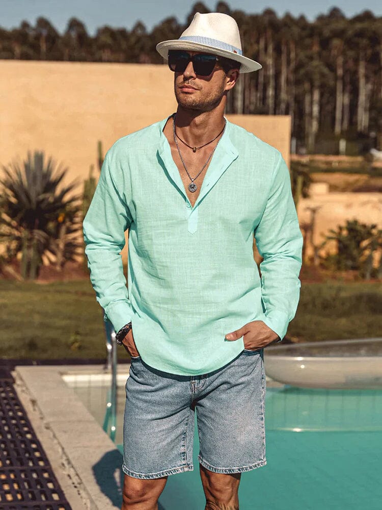 Cotton Linen Style Henley Shirt