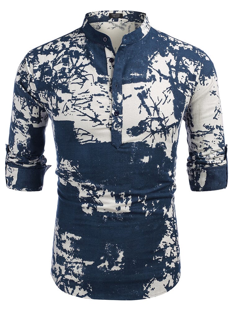 Cotton Linen Floral Henley Shirt