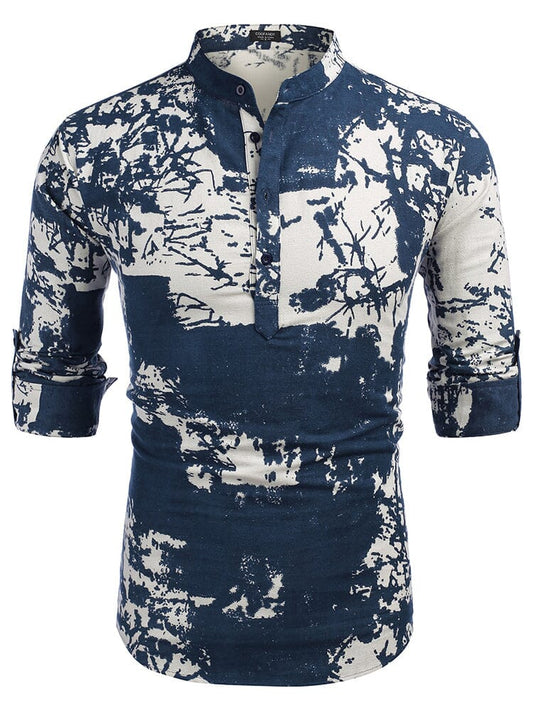 Cotton Linen Floral Henley Shirt