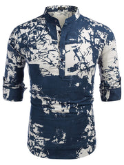 Cotton Linen Floral Henley Shirt