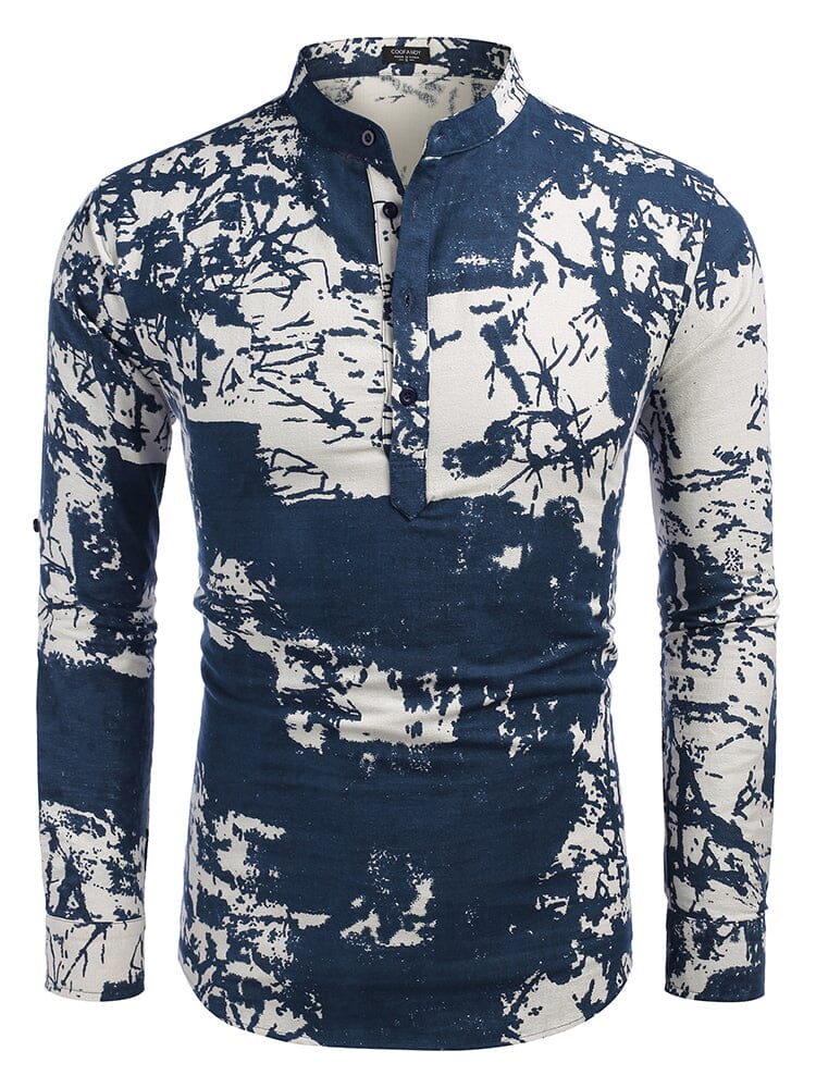 Cotton Linen Floral Henley Shirt