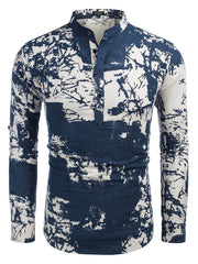 Cotton Linen Floral Henley Shirt