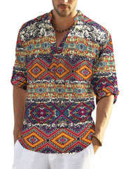 Cotton Linen Floral Henley Shirt