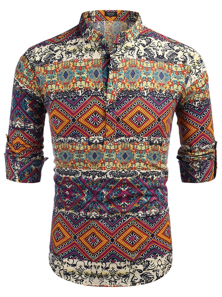 Cotton Linen Floral Henley Shirt