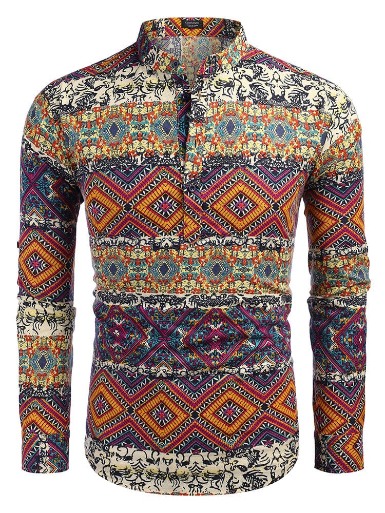 Cotton Linen Floral Henley Shirt