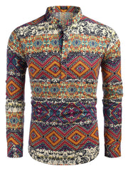 Cotton Linen Floral Henley Shirt