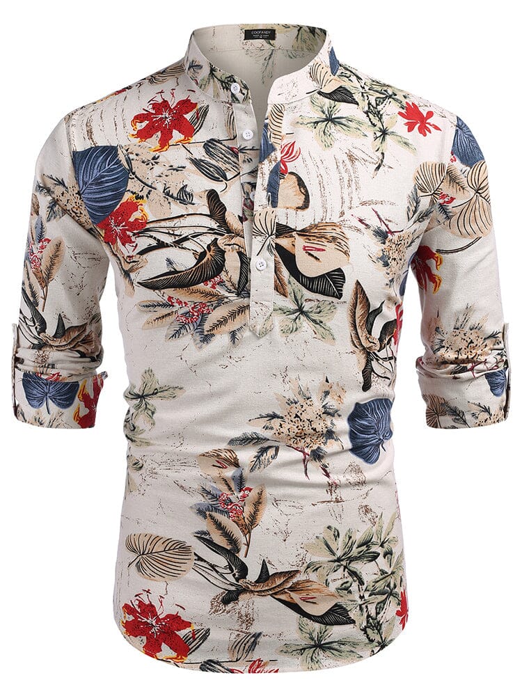 Cotton Linen Floral Henley Shirt