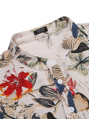 Cotton Linen Floral Henley Shirt