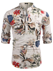 Cotton Linen Floral Henley Shirt