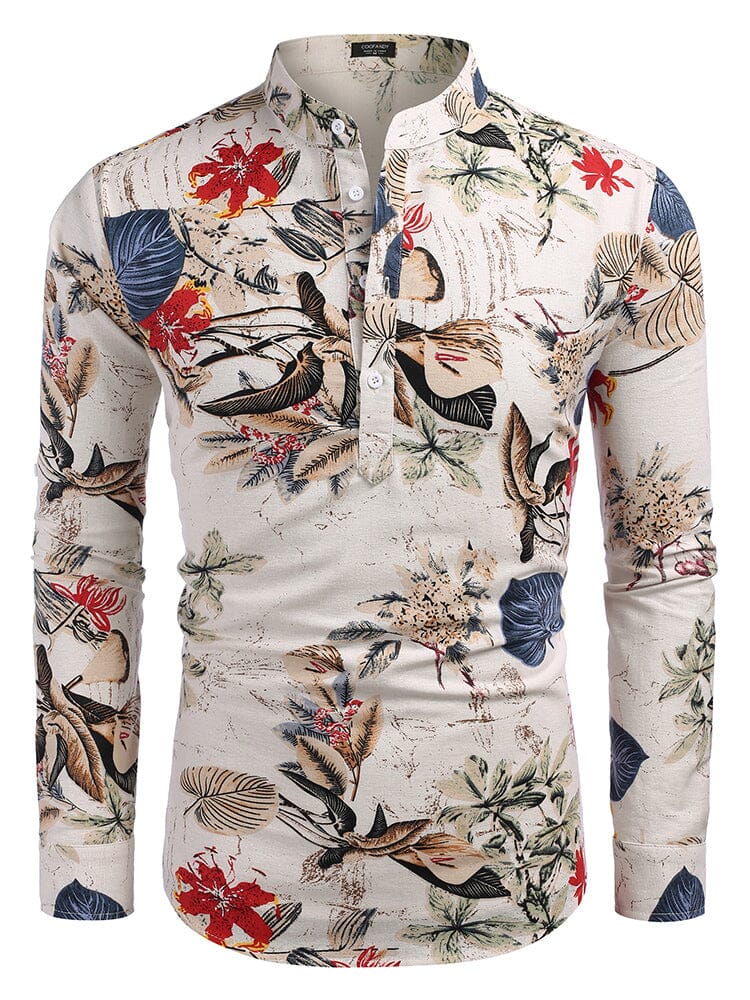 Cotton Linen Floral Henley Shirt