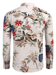 Cotton Linen Floral Henley Shirt